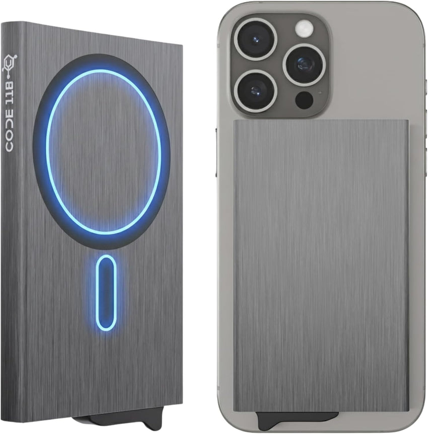 CODE 118 Wallet - Premium Automatic Smart Wallet, RFID Blocking, Pop Up Mens Minimalist Metal Wallet, 6061-T6 Aerospace-Grade Aluminum, Genuine 3K Carbon Fiber (Classic, Slate Grey)