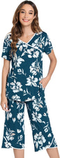 NACHILA Women’s Pajamas-Viscose Made from Bamboo, Short Sleeve Pjs Top with Capri Pajama Sets for Women Cool V Neck Sleepwear