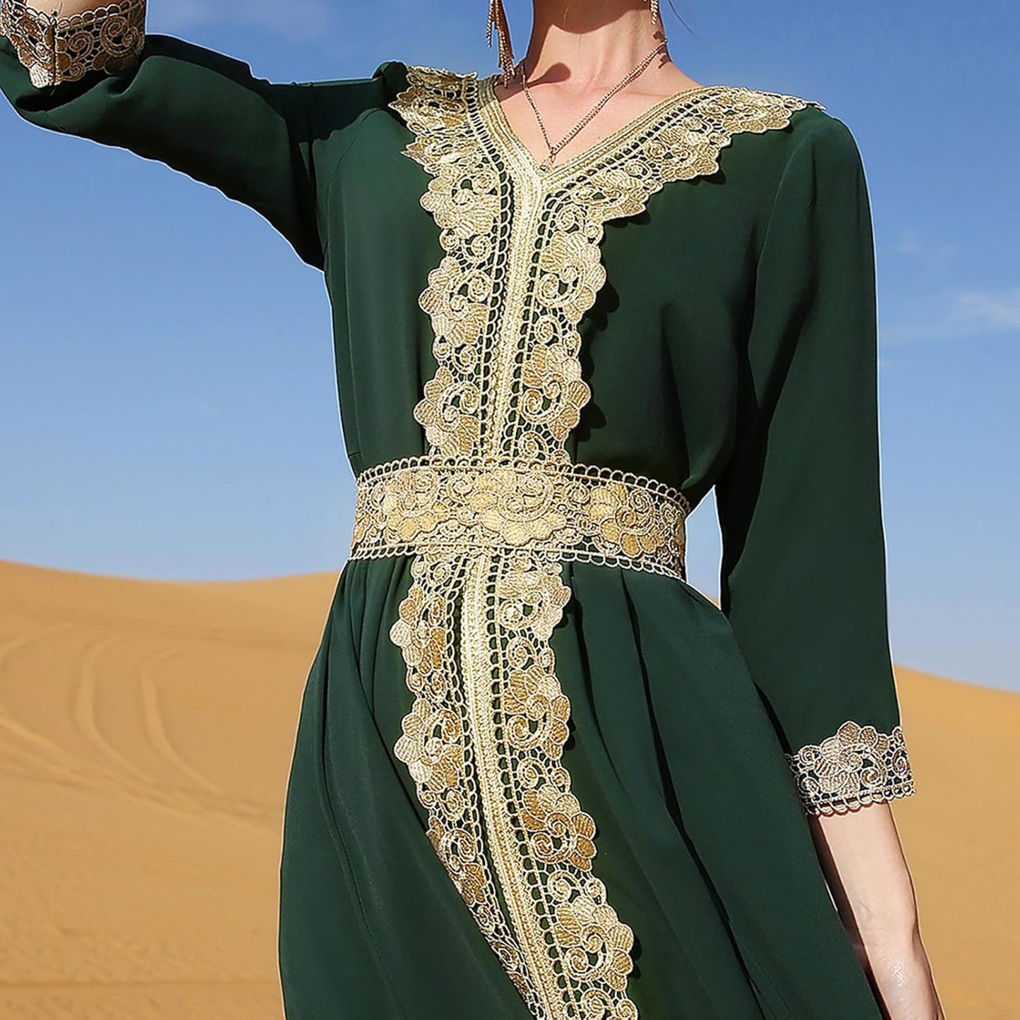 Abaya for Women Floral Lace Ethnic Moroccan Dress Muslim Dubai Attire Islamic Clothes Wedding Eid Ramadan Jalabiya