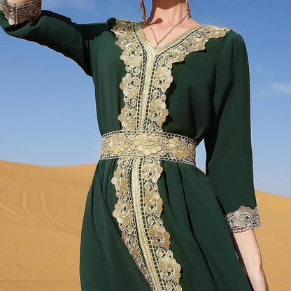 Abaya for Women Floral Lace Ethnic Moroccan Dress Muslim Dubai Attire Islamic Clothes Wedding Eid Ramadan Jalabiya