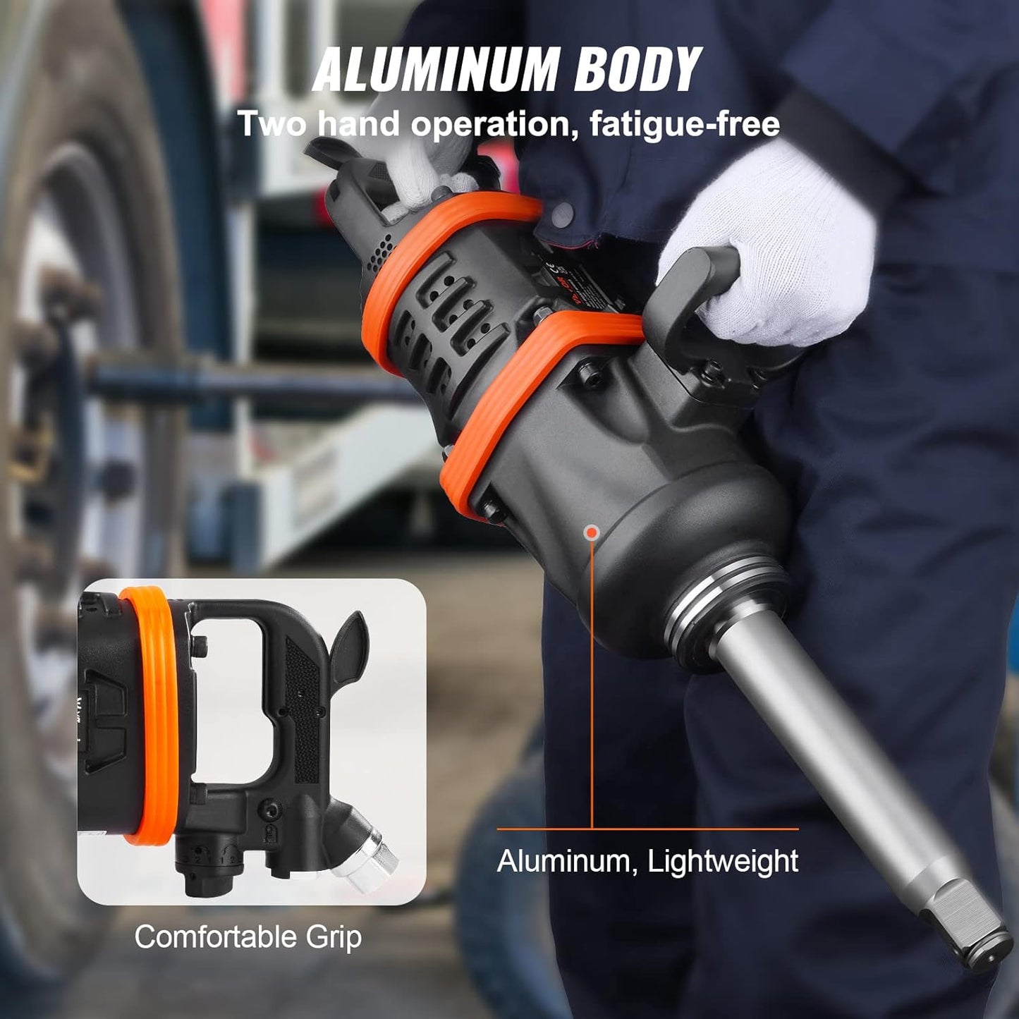 VEVOR 1 Inch Air Impact Wrench, Up to 5175 ft-lbs Beast Reverse Torque Output Pneumatic Impact w/ 8 Inch Anvil for Heavy Duty Machinery/Semi-Truck/Bus