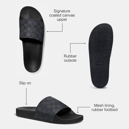 COACH Men's Coated Canvas Pool Slide Sandal, Charcoal Signature, 11COACH Men's Coated Canvas Pool Slide Sandal, Charcoal Signature, 11