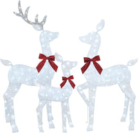 3-Piece 2D Lighted Christmas Deer Family Set - HOYECHI Large Outdoor Yard Reindeer Holiday Decoration with 145 LED Lights, Stakes, Zip Ties - Gold