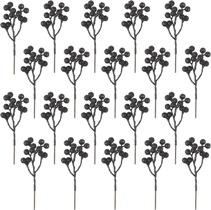 Fangoo 20 Pack 7 Inch Artificial Red Berry Picks for Christmas Tree Burgundy Red Berries Stems Holly Berry Branches Ornaments Wreath Crafts Wedding Holiday Season Winter Home Decor