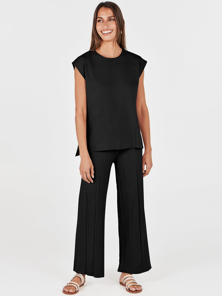 ANRABESS Women 2 Piece Lounge Sets Summer Casual Knit Sweater Vest Pant Set Beach Vacation Airport Clothes 2025 Fall Outfits