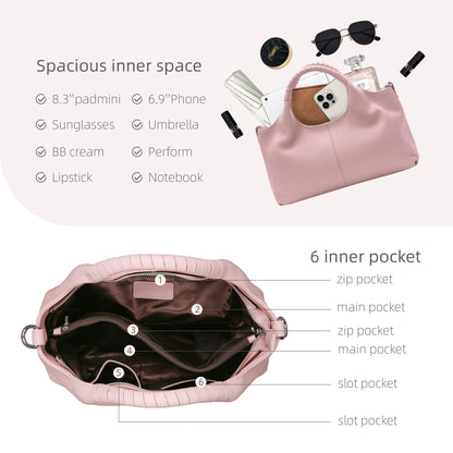 Iswee Leather Satchel Women Purse and Handbag Crossbody Shoulder Bag Hobo | Genuine Cowhide Leather Tote Top Handle Bag Soft & Durable Medium Size Bags with Detachable Multiple Pocketbooks Trendy