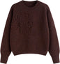 CIDER Women's Cute Sweater Crew Neck Long Sleeve Floral Pullover Fall Winter Sweaters Loose Fit Knit Top
