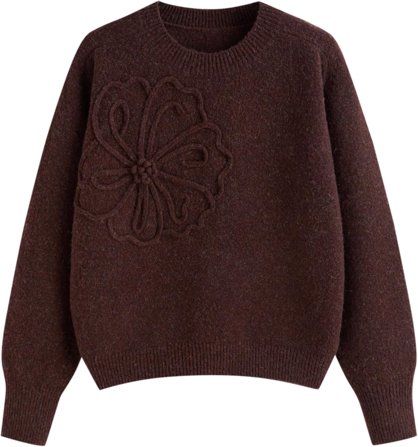CIDER Women's Cute Sweater Crew Neck Long Sleeve Floral Pullover Fall Winter Sweaters Loose Fit Knit Top
