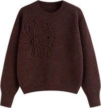 CIDER Women's Cute Sweater Crew Neck Long Sleeve Floral Pullover Fall Winter Sweaters Loose Fit Knit Top