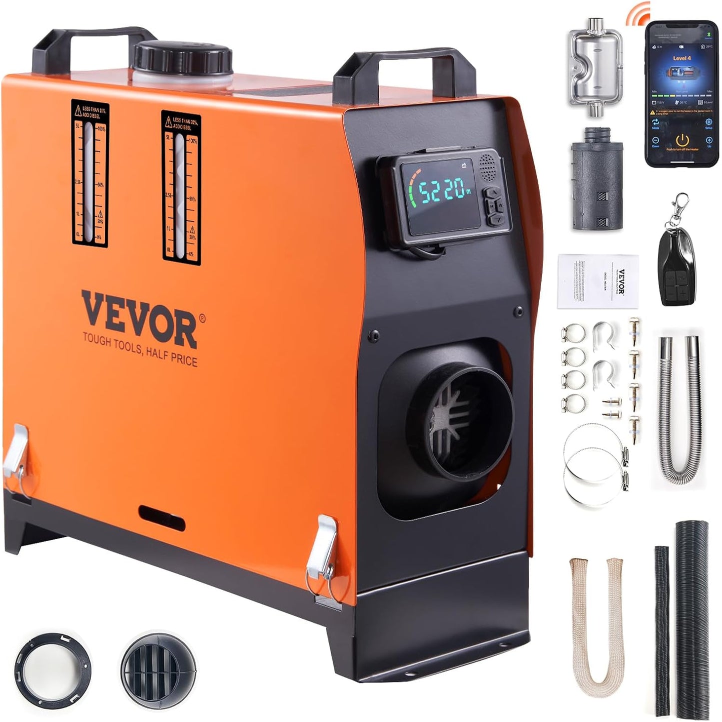 VEVOR 8KW Diesel Heater All in One, Diesel Air Heater with Bluetooth App Control, Portable Parking Heater Automatic Altitude Adjustment Max 18045 ft, Remote Control and LCD, for Vehicles