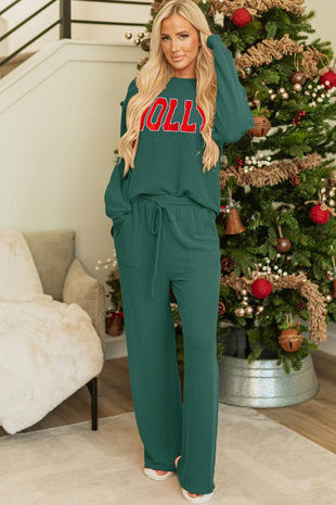 Women Pajamas Set Loungewear Ribbed Long Sleeve Top and Pants with Pockets Lounge Sweatsuit Set