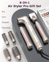 Deluxe 8-in-1 Air Styler Pro 2025 by Rylena, Hair Dryer Brush for Fast Drying, Auto Curling, Smoothing&Volumizing, 8 Attachable Heads, 110,000 RPM High-Speed Multi Styler, 600M Ionic Care, Stone