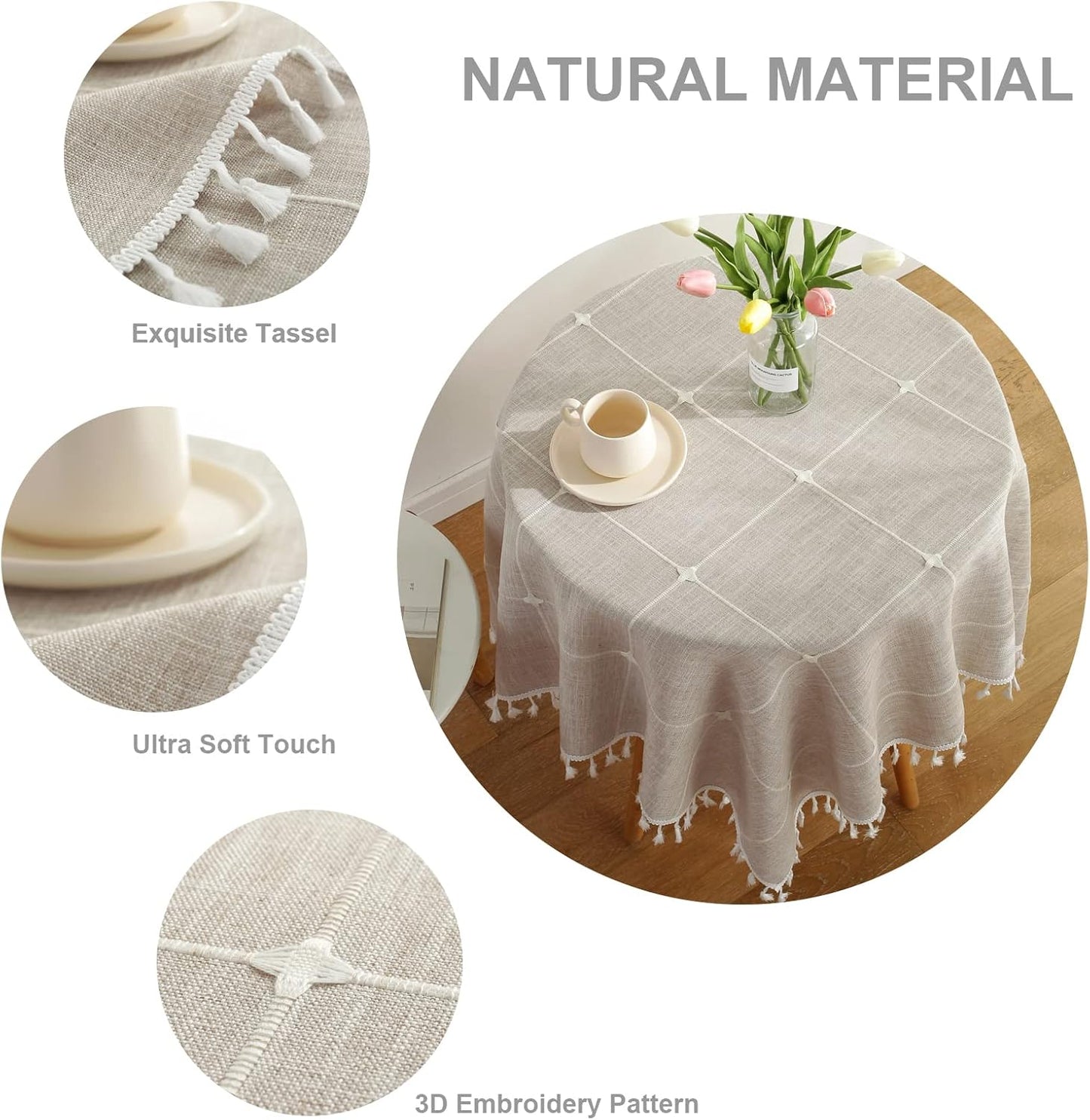 Square Lattice Small Tablecloth Cotton Linen Light Brown Dust-Proof Washable Boho Embroidery Table Cover Rustic Table Cloth for Coffee Party Kitchen Dining Tabletop Decoration 36 x 36 Inch