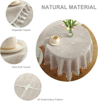 Square Lattice Small Tablecloth Cotton Linen Light Brown Dust-Proof Washable Boho Embroidery Table Cover Rustic Table Cloth for Coffee Party Kitchen Dining Tabletop Decoration 36 x 36 Inch