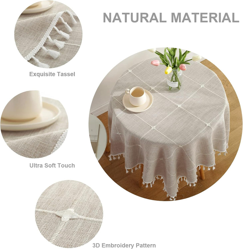 Square Lattice Small Tablecloth Cotton Linen Light Brown Dust-Proof Washable Boho Embroidery Table Cover Rustic Table Cloth for Coffee Party Kitchen Dining Tabletop Decoration 36 x 36 Inch