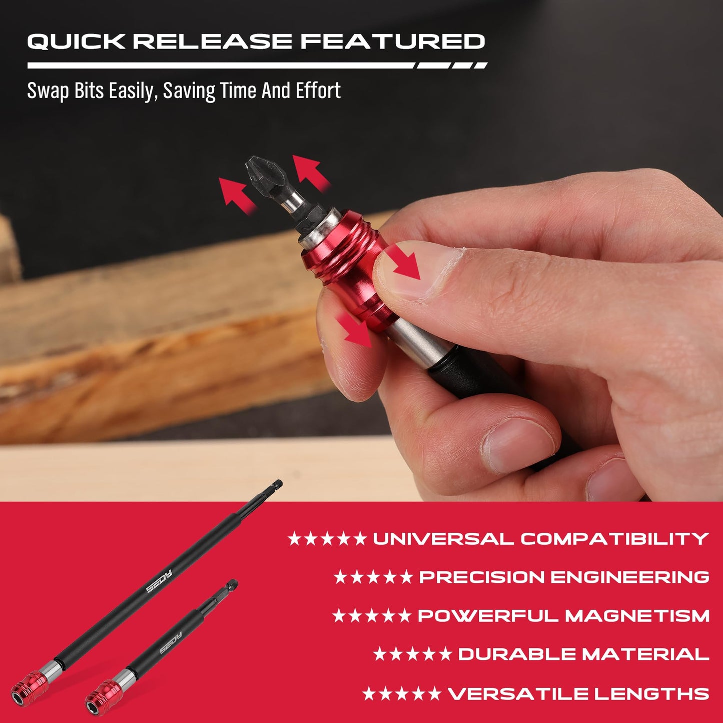5-Piece 2", 4", 6", 12", 17" Extra Long Magnetic Screwdriver Bit Holders, 1/4 Inch Hex Shank Quick Release Extension Adapter, Durable CR-V Steel, Universal Fit for Impact Driver Bits