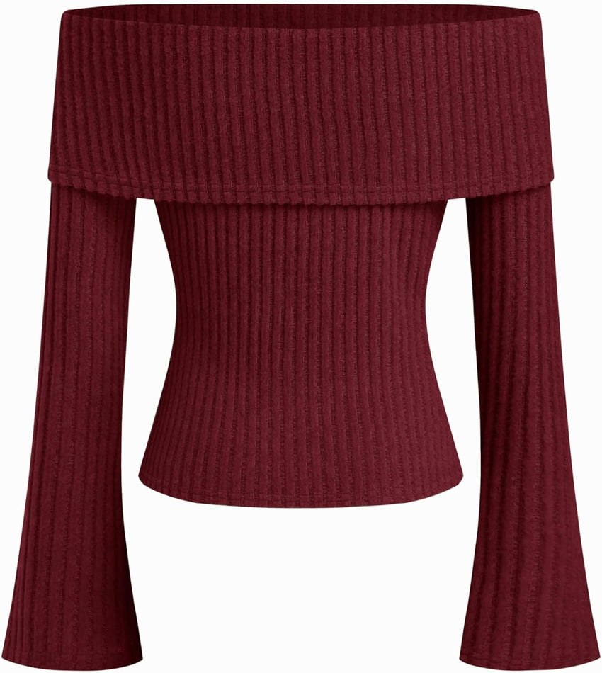 CIDER Off The Shoulder Tops for Women Long Sleeve Going Out Y2K Tops Knit Pullover Fall Outfits Trendy 2025