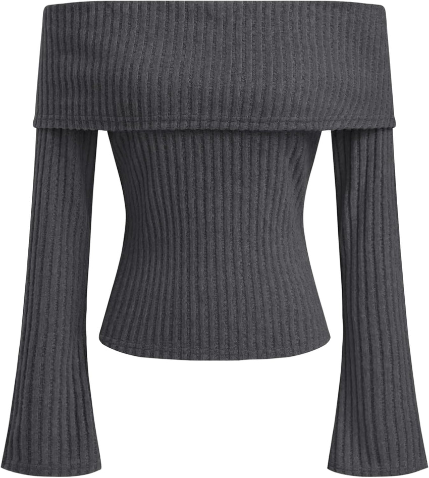 CIDER Off The Shoulder Tops for Women Long Sleeve Going Out Y2K Tops Knit Pullover Fall Outfits Trendy 2025