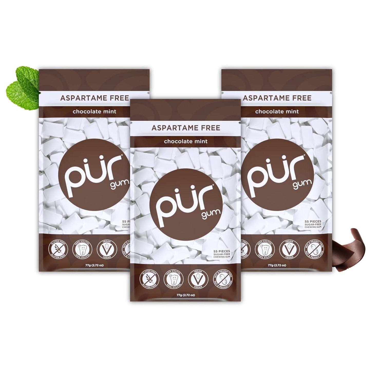 PUR Gum | Aspartame Free Chewing Gum | 100% Xylitol | Natural Spearmint Flavored Gum, 55 Pieces (Pack of 3)