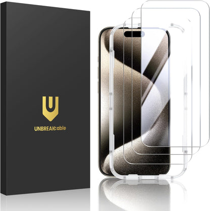 UNBREAKcable 3-Pack Screen Protector for iPhone 16 Pro, Double Shatterproof Tempered Glass [Easy Installation Frame] [9H Hardness] [99.99% HD Clear] [Case Friendly] for iPhone 6.3 inch