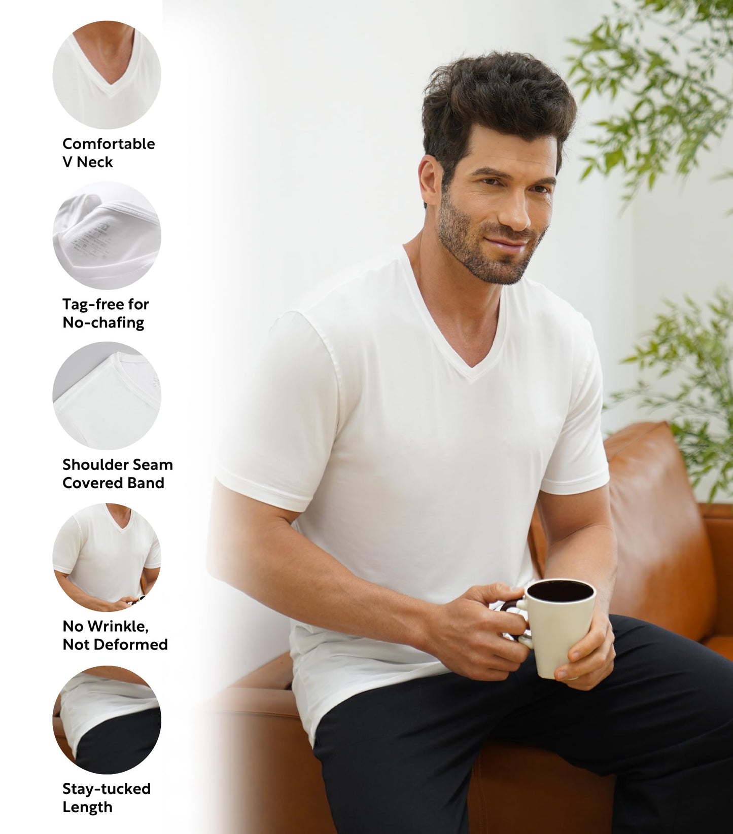 DAVID ARCHY Men's Undershirts Micro Modal Ultra Soft T-Shirts Stretch Moisture-Wicking Crewneck/V-Neck Tees for Men, 3-Pack