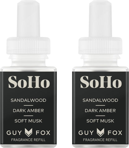 Pura & Guy Fox Home Scent Refill - Smart Air Diffuser - Up to 120-Hours of Luxury Fragrance per Refill - Home Essential - Clean & Safe Diffuser Fragrance - 2 Pack, SoHo