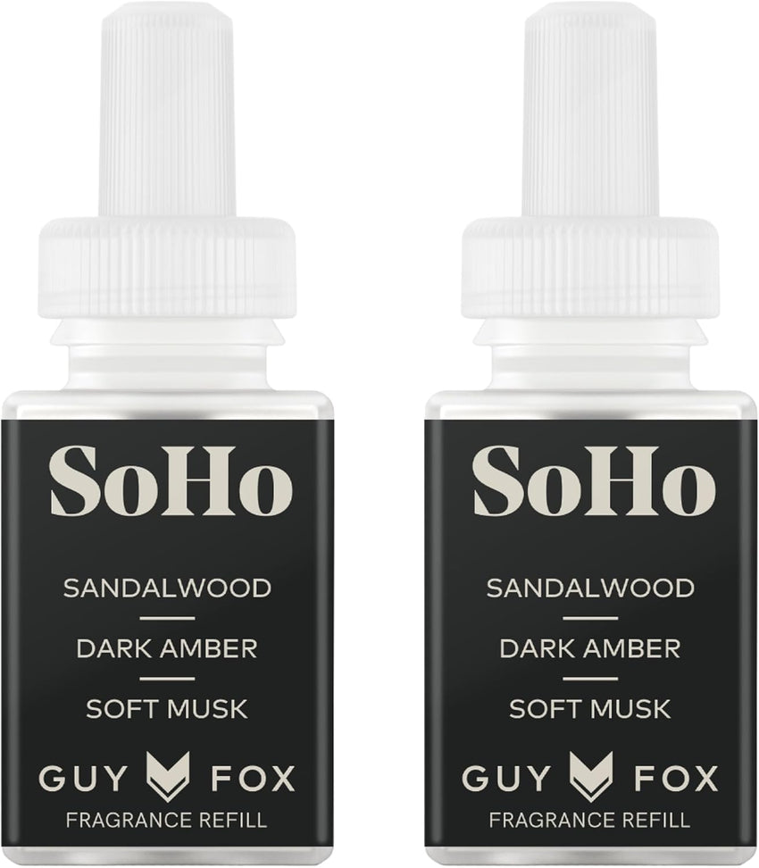 Pura & Guy Fox Home Scent Refill - Smart Air Diffuser - Up to 120-Hours of Luxury Fragrance per Refill - Home Essential - Clean & Safe Diffuser Fragrance - 2 Pack, SoHo