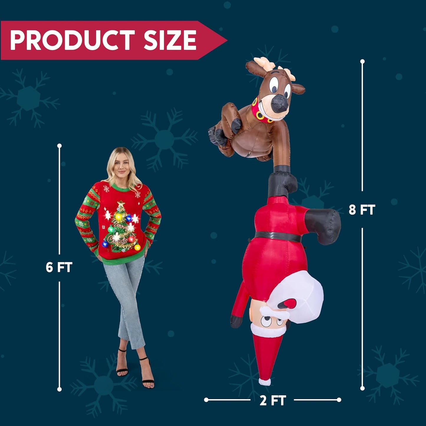 Joiedomi 8 FT Hanging Christmas Inflatables Decoration, Christmas Inflatable Reindeer and Climbing Santa, Blow Up Santa with Build-in LED for Xmas Party Indoor, Outdoor, Yard, Garden, Lawn Decor