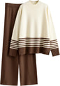Tanming Women's Lounge Sets 2 Piece Outfits Knitted Pullover Sweater Tops Wide Leg Pants Tracksuit