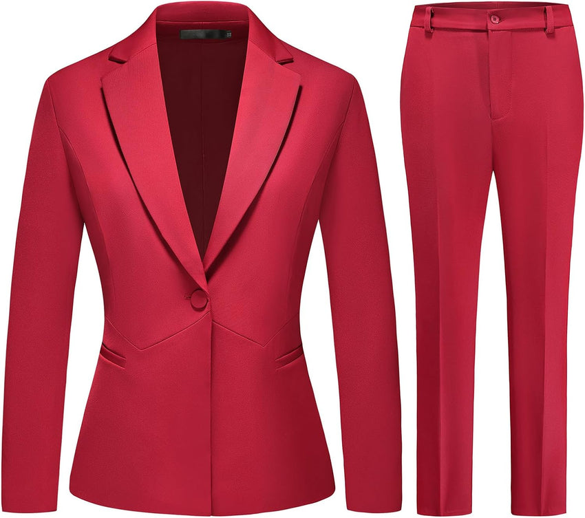 MODFUL Women's 2 Piece Business Suit Pant Set Slim Fit One Button Blazer Jacket Lady Work Suit for Office