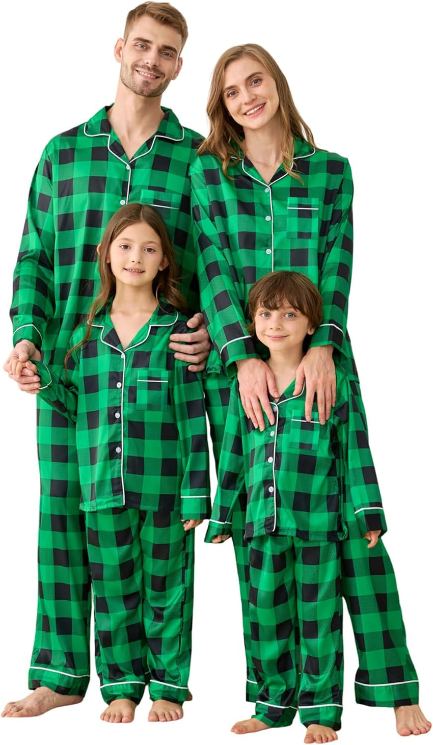 Satin Family Christmas Pajamas Set Soft Button Down Holiday Sleepwear Matching PJs for Couple Men Women Jammies Party