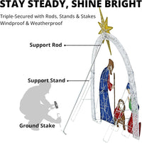 Outdoor Nativity Scene Set Christmas Decorations, 52" H Lighted Arch Holy Family Holiday Yard Decors Set, 115 Warm White LED Lights, Classic Xmas for Lawn, Garden, Easy Assembly