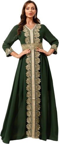 Women Muslim Abaya Kaftan Dress Lace Ethnic Moroccan Dress Eid Prayer Clothes Arabian Maxi Robe