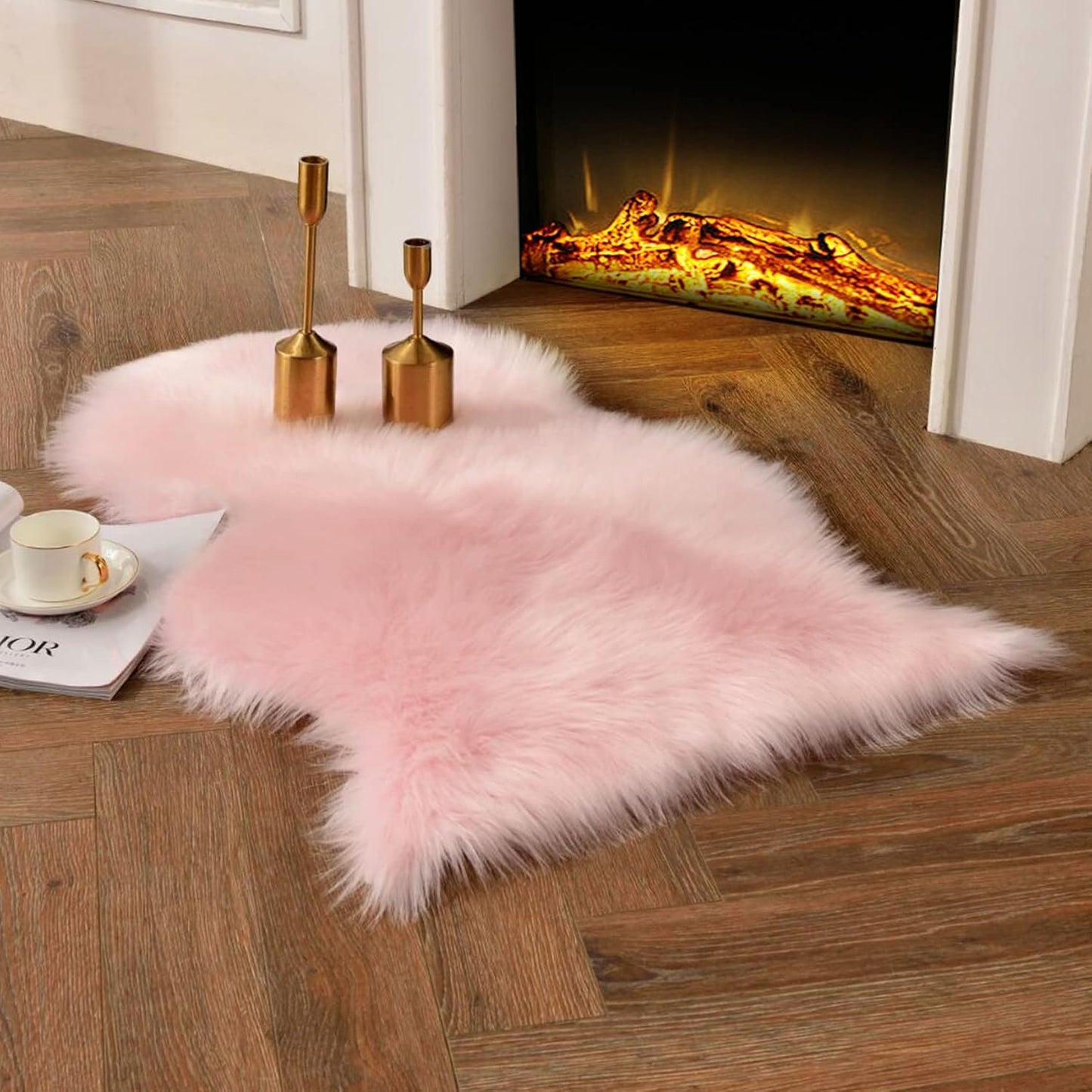 duduta Navy Blue Faux Sheepskin Throw Rug 2x3 ft, Fluffy Shag Fur Chair Cover Small Bedside Dorm Rug Non Slip Machine Washable