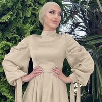 OBEEII Muslim Dress for Women Loose Full Cover Long Abaya Satin Dress Kaftan Abayas Islamic Robe S-XXL