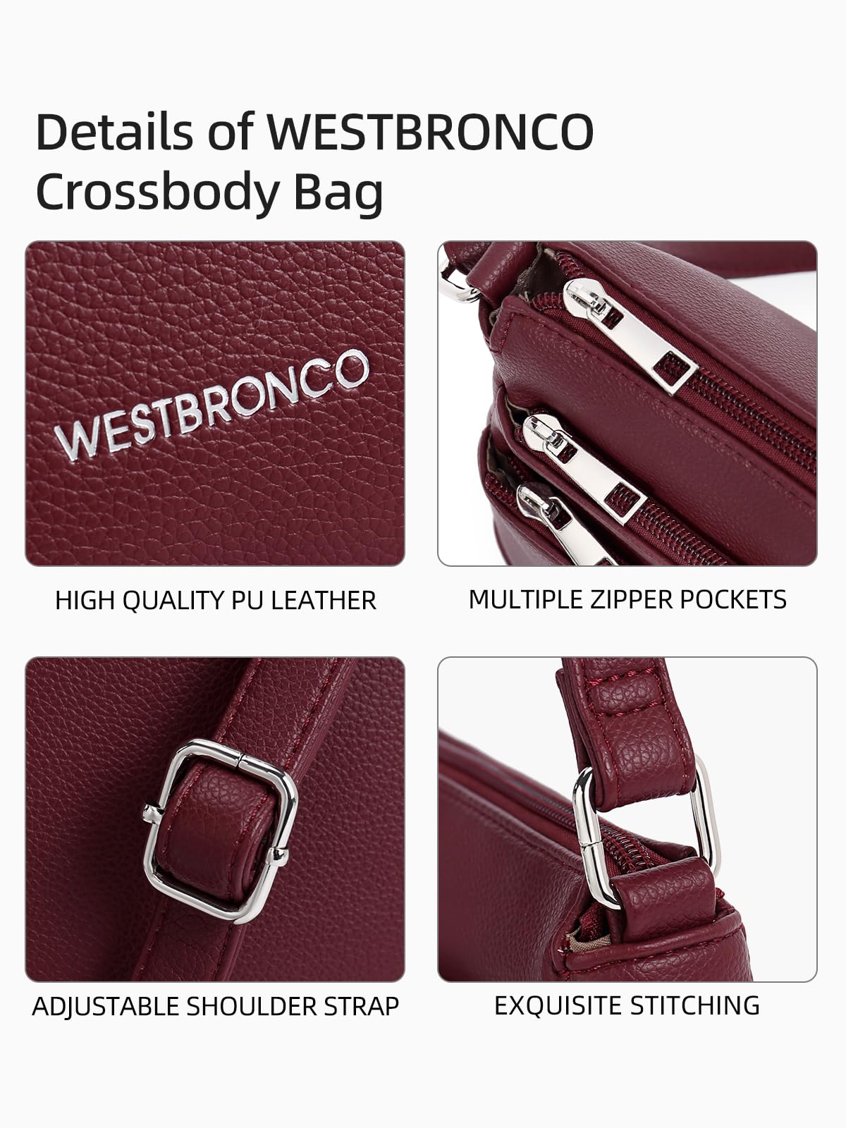WESTBRONCO Crossbody Bags for Women, Medium Size Shoulder Handbags, Satchel Purse with Multi Zipper Pocket