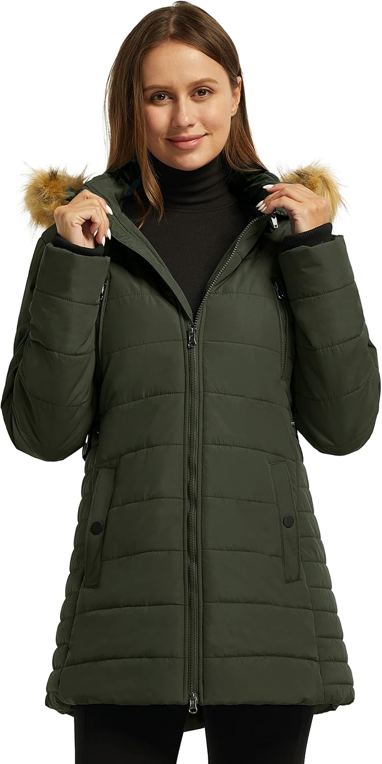 wantdo Women's Warm Winter Coat Heavy Puffer Jacket Parka with Fur Trimmed Hood