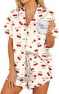 Ekouaer Womens Satin Pajamas Set Button Down 2 Piece Silk Pjs Shorts Set Ruffle Lingerie Notch Collar Sleepwear