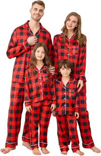 Satin Family Christmas Pajamas Set Soft Button Down Holiday Sleepwear Matching PJs for Couple Men Women Jammies Party