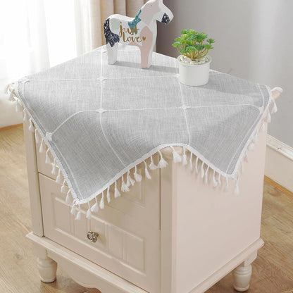 Square Lattice Small Tablecloth Cotton Linen Light Brown Dust-Proof Washable Boho Embroidery Table Cover Rustic Table Cloth for Coffee Party Kitchen Dining Tabletop Decoration 36 x 36 Inch