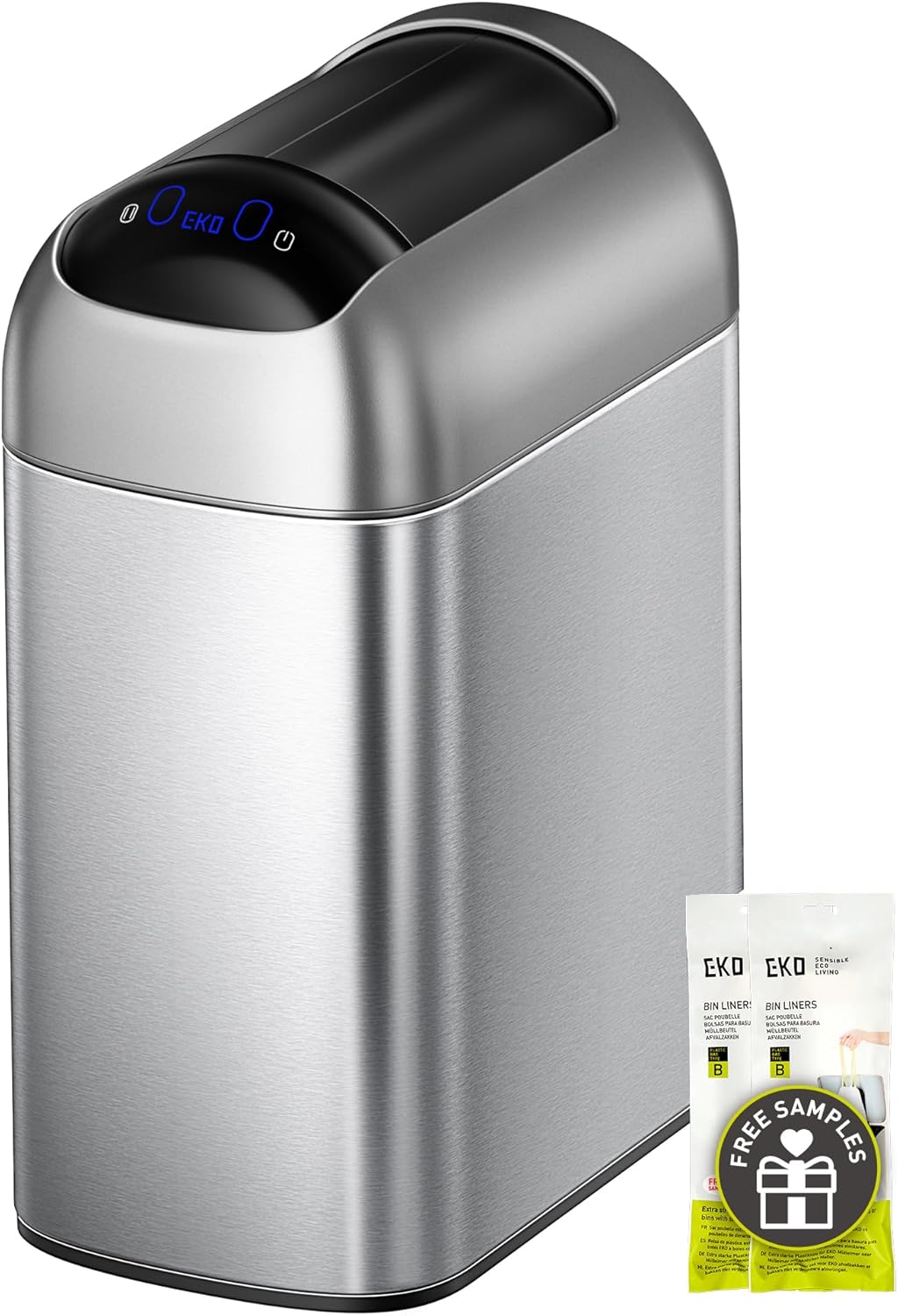 EKO Astro Slim Sensor Trash Can, 10L / 2.6 Gallon Touchless Garbage Bin with Soft-Close Butterfly Lid, Motion Sensor Stainless Steel Trash Can for Bathroom, Kitchen and Office, Waterproof