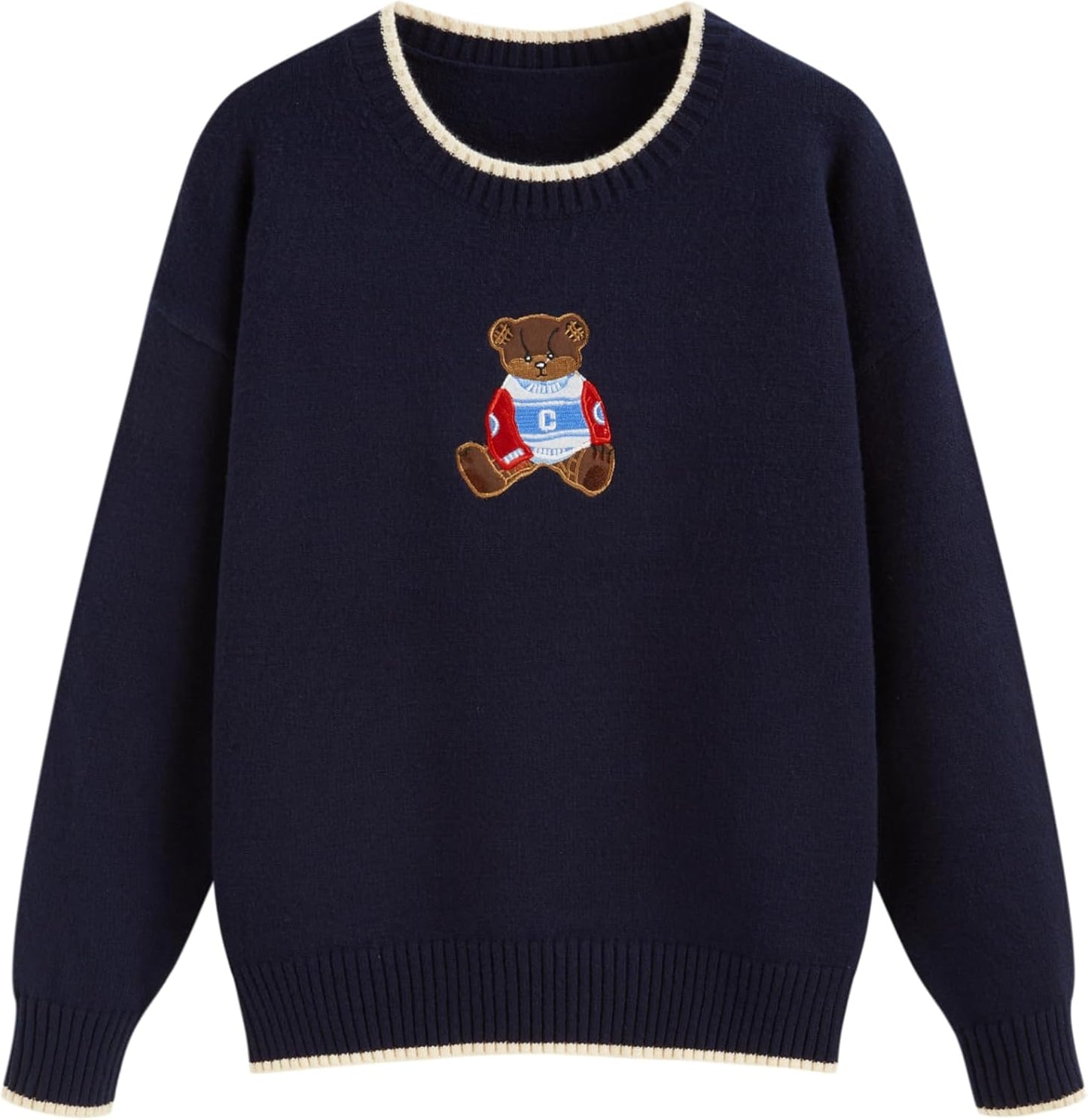 CIDER Women's Fall Sweaters Long Sleeve Cute Sweaters Bear Graphic Crewneck Soft Knit Casual Cropped Pullover