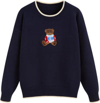 CIDER Women's Fall Sweaters Long Sleeve Cute Sweaters Bear Graphic Crewneck Soft Knit Casual Cropped Pullover