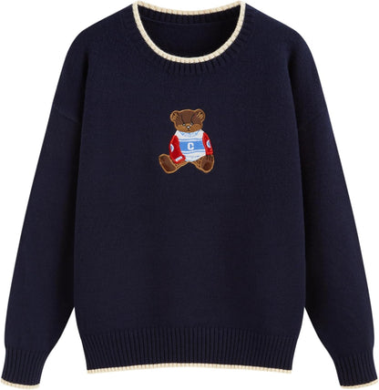 CIDER Women's Fall Sweaters Long Sleeve Cute Sweaters Bear Graphic Crewneck Soft Knit Casual Cropped Pullover