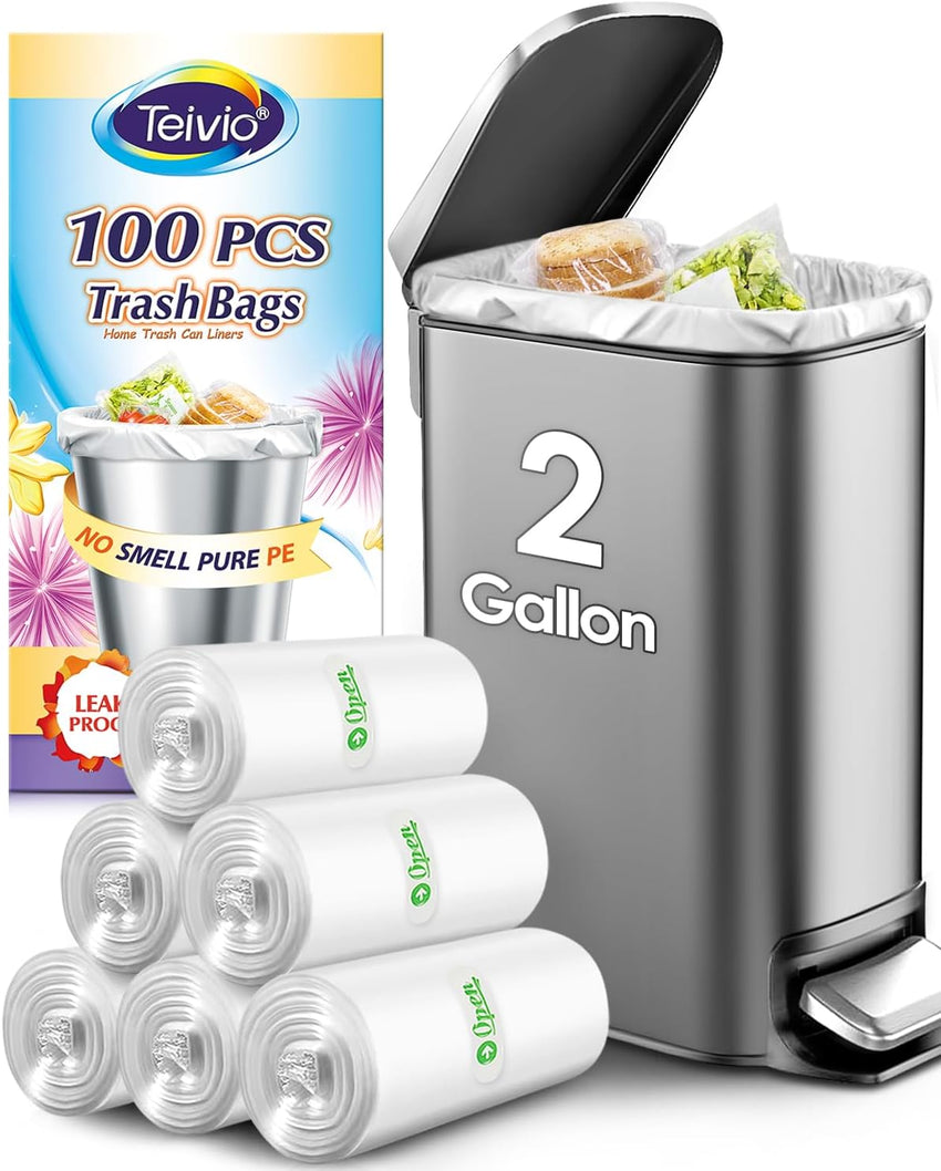 10 Gallon 200 Counts Extra Strong Trash Bags Tall Kitchen Garbage Bags by Teivio, 9 Gallon 10 Gallon,Bathroom Trash Can Bin Liners, Intended for Home,Plastic Bags for office kitchen Garden,Black