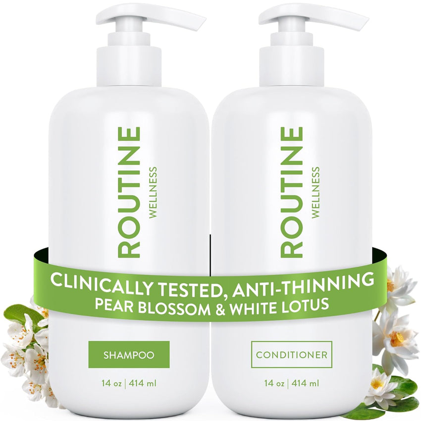 Routine Wellness Anti-Thinning Shampoo and Conditioner Set for Thinning Hair - Biotin DHT Blocker Women & Men - Color Safe Shampoo for Hair Loss & Healthier Hair - Rose Hips (Pack of 2)