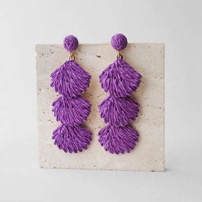 Raffia Dangle Earrings for Women - Boho Statement Rattan Drop Jewelry with Shell Design, Lightweight Summer Beach Trendy Accessories