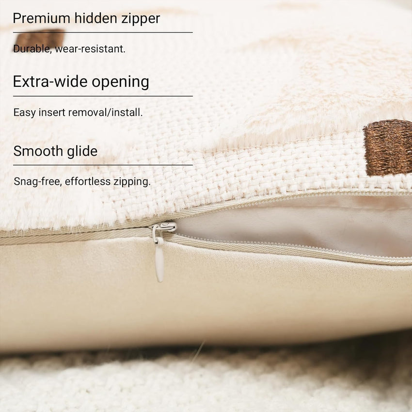 GEEORY Christmas Pillow Covers 18x18 Inch Set of 2, Christmas Decorations Xmas Tree Soft Plush Fluffy Faux Fur Decorative Throw Pillows Rustic Winter Decor Cushion Case Beige Brown GC034-18