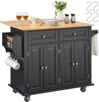 VEVOR Kitchen Island Cart with Solid Wood Top, 35.4" Width Mobile Carts with Storage Cabinet, Rolling Kitchen Table with Spice Rack, Towel Rack, and Drawer, Portable Islands on Wheels, White