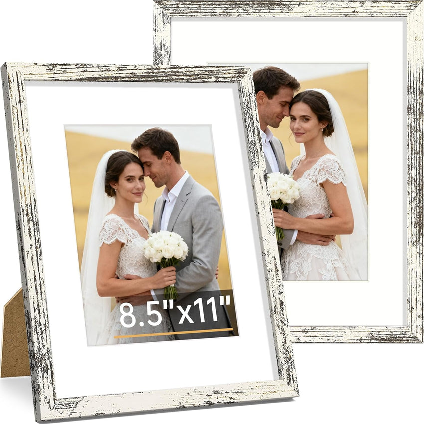 Vittanly 8x10 Picture Frame Set of 2, Solid Wood Frame for Wall or Tabletop, Display Photo 5x7 with Mat or 8x10 without Mat, Natural
